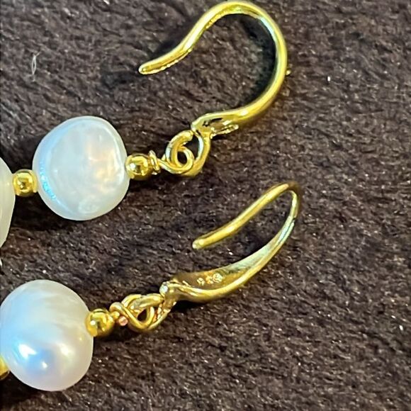 NWT Gorgeous Freshwater Pearl Dangle 14Yg/925 Sterling Silver Leverback Earrings - Picture 4 of 6